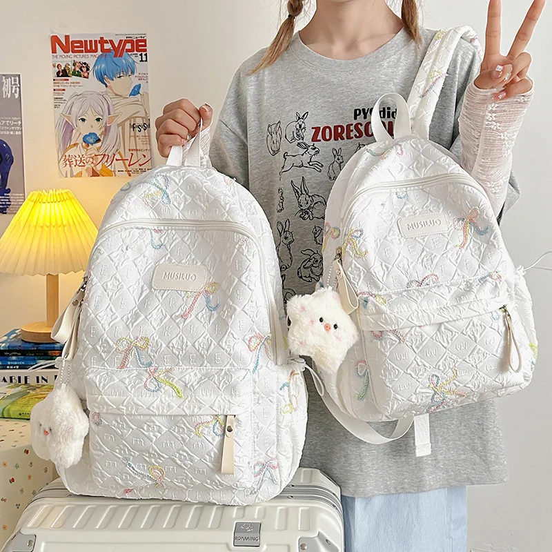2025 New Large Capacity Leisure Backpack Cute Backpack High Beauty Junior High School Student Backpack Puff Bag