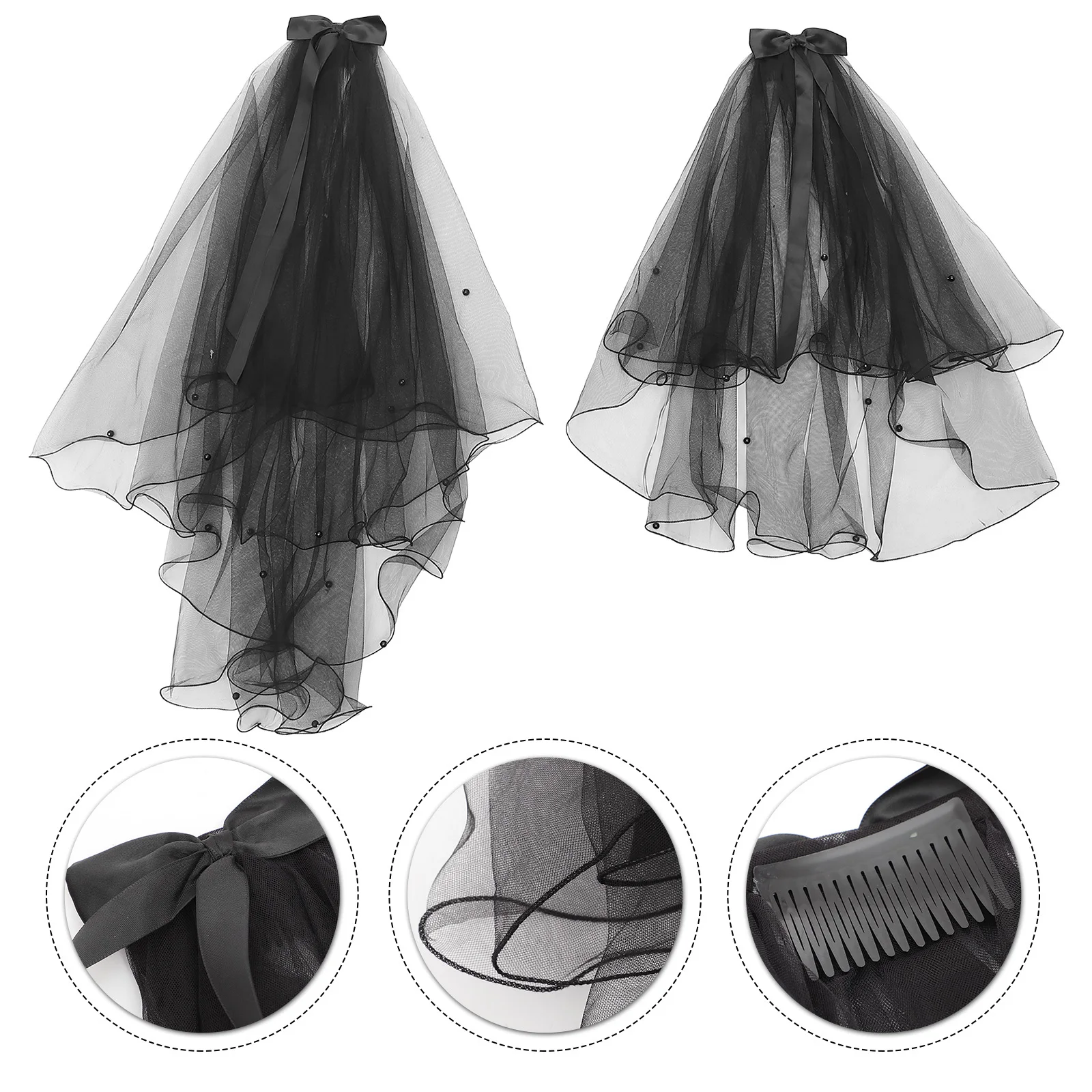 

2Pcs Ribbon Bow Wedding Veil Elegant Bridal Hair Accessory Romantic Photo Prop Decor Veil for Brides Party Cosplay