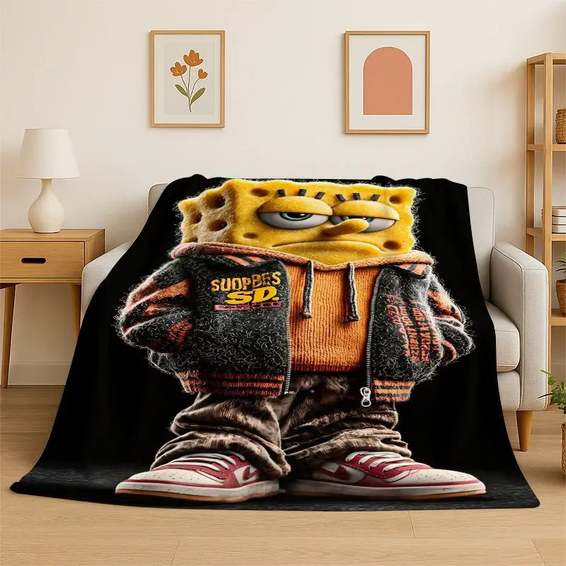 Cute S-SpongeBob Cartoon Soft Flannel Throw Blanket,Warm Cozy Blanket for Bed,Couch,Sofa,Bedroom,Living Room,Travel,Picnic Gift