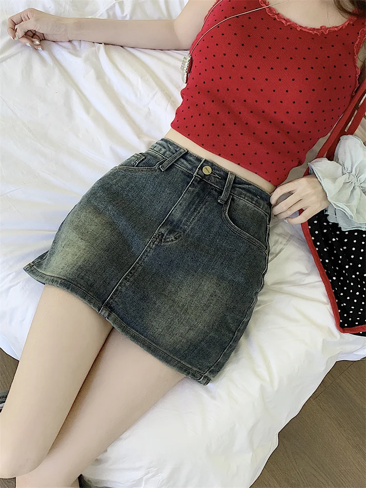 plus Size American Retro Denim  Skirt Women's Slim Fit High Waist Bodycon ort Skirt Tight Fit f Body Skirt