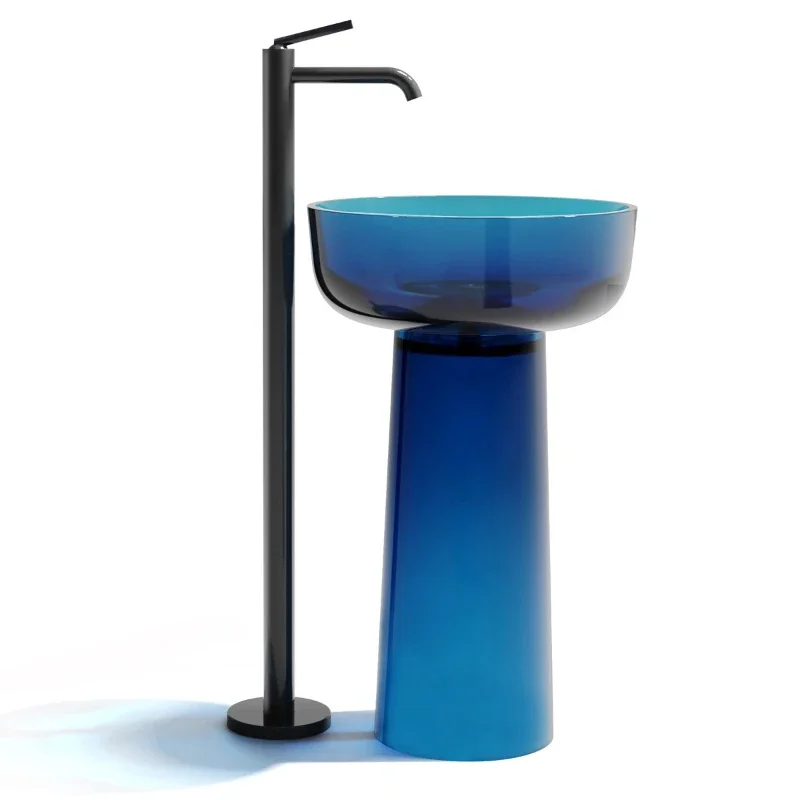 

One-piece transparent column basin B & B hotel round wash basin household small apartment
