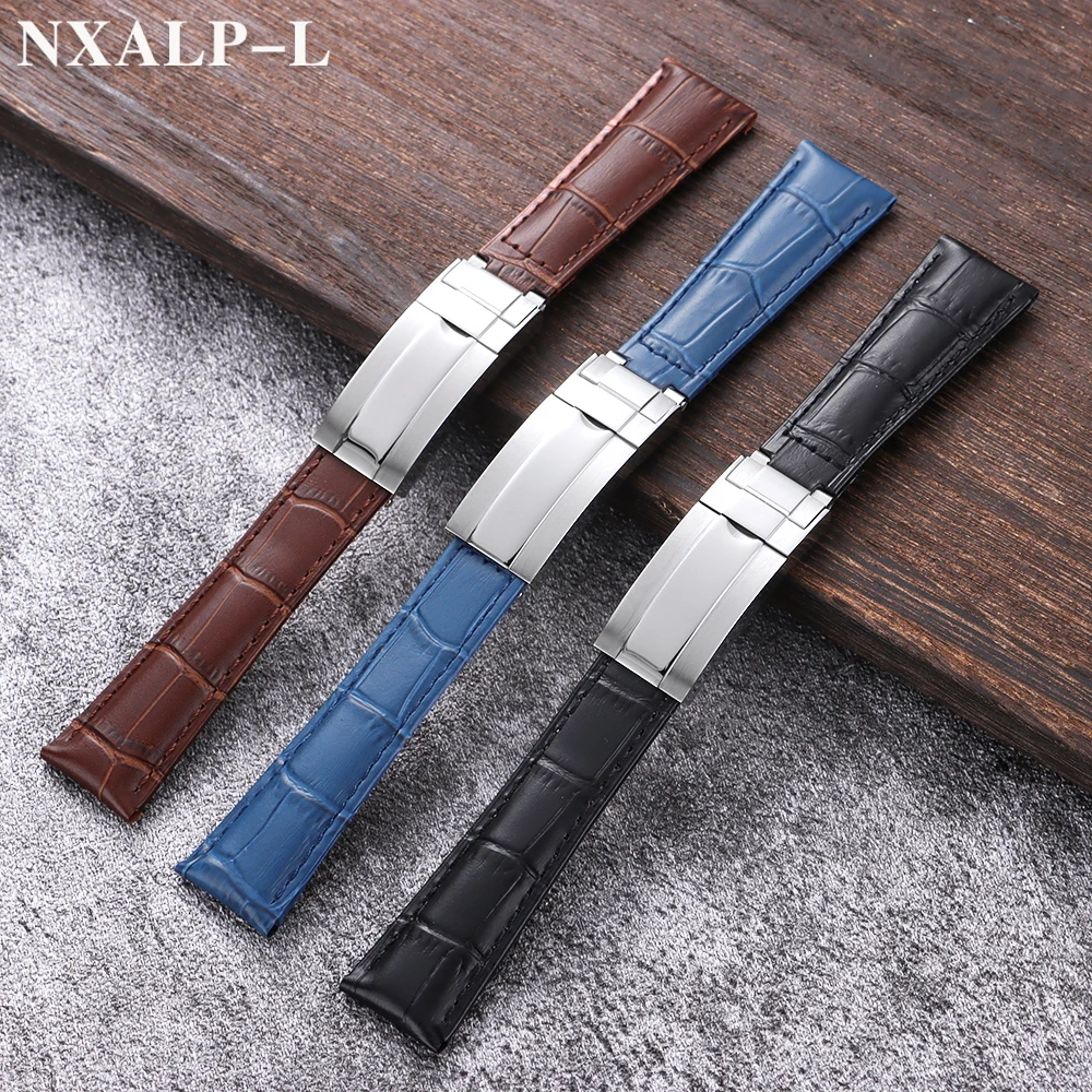 حزام ساعة من جلد العجل 20 ملم لسلسلة رولكس ووتر جوست لـ SUBMARINER Yacht-Master DAYTONA GMT أربطة ساعات جلدية للرجال 9x16 ملم