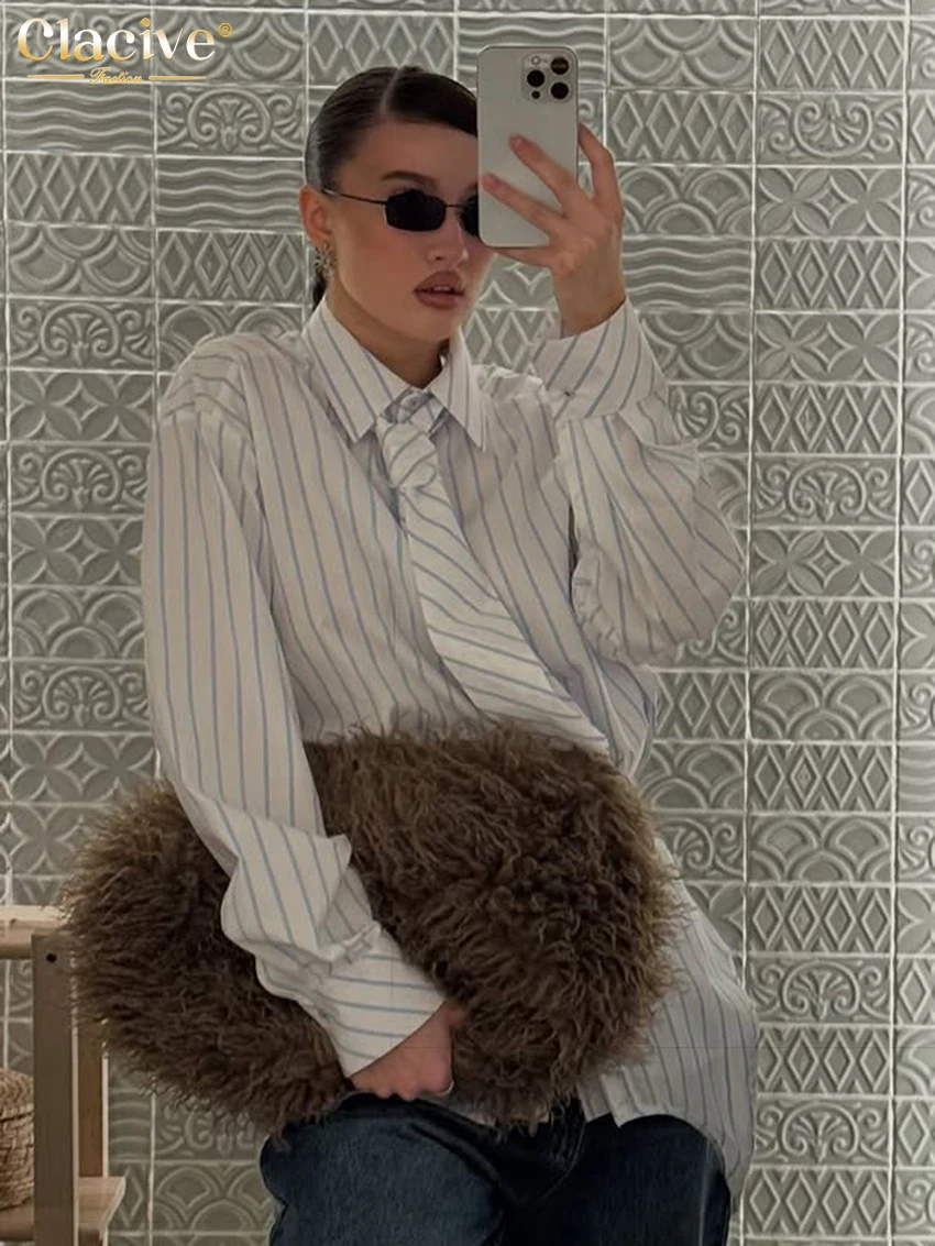 Clacive moda solta impressão blusa feminina 2026 casual lapela camisa de manga longa elegante gravata cinto topo 2 peças roupas femininas