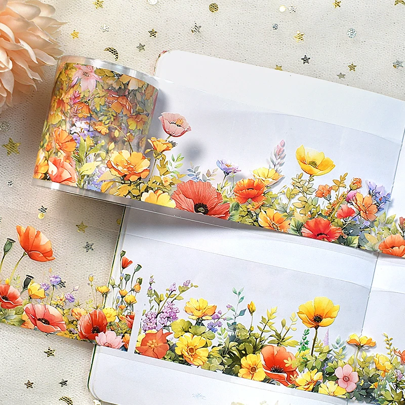 

50mm*2m Flower Masking Washi Tape Decorative Sticker Vintage PET Material Creative DIY Journal Collage Stationery Diary Deco