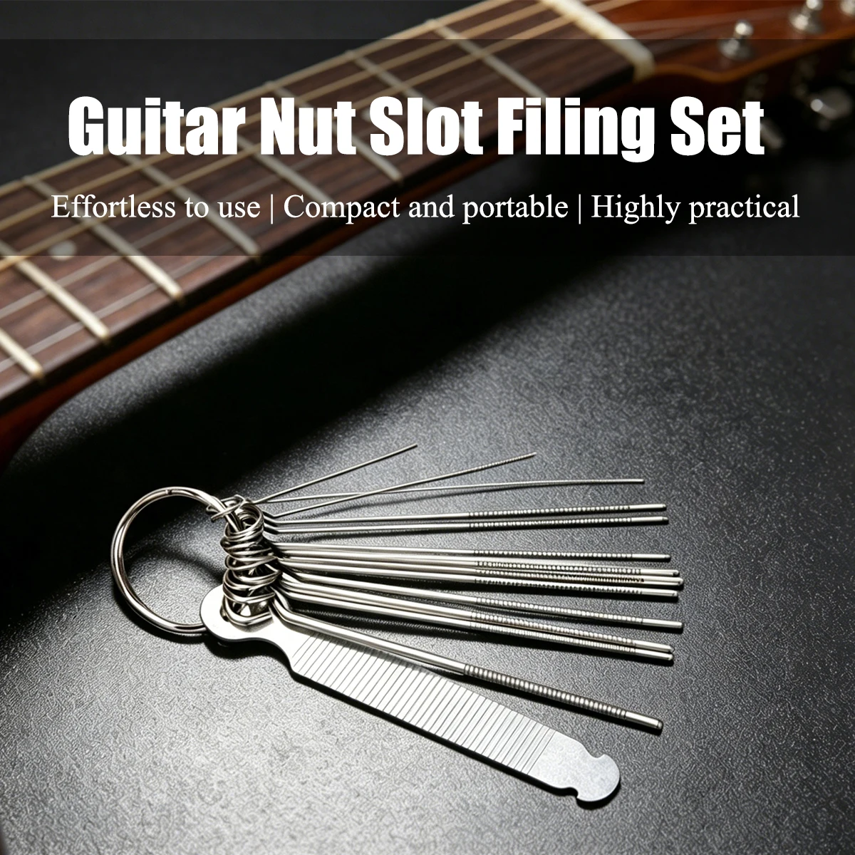 Miwayer Guitar Repair File Kit – 13 Mini Round Files + Flat File, 85mm, Wear-Resistant, for Deepening Nut Slots, Reduce Buzzing