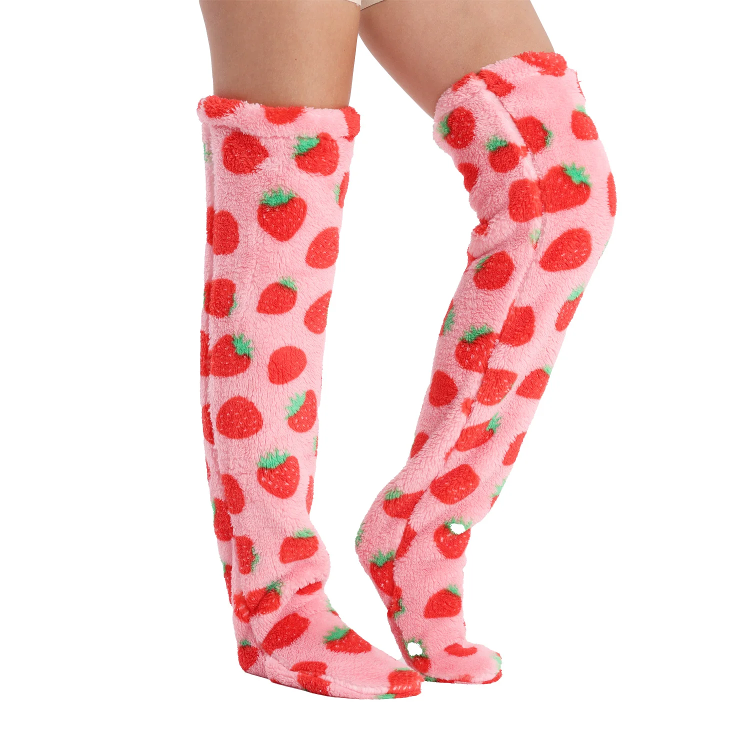 Winter Warm Christmas Socks Over Knee Warm Fluffy Fleece Stockings Thick Solid Leg Cover for Winter Xmas