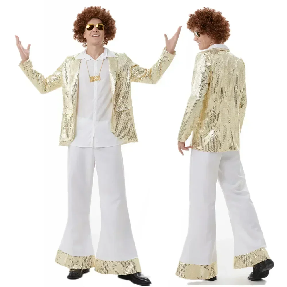 Carnival Halloween Costumes for Male Vintage 70s 80s Hippie Costume Rock Disco Cosplay Outfits Party Fantasia Dress Up