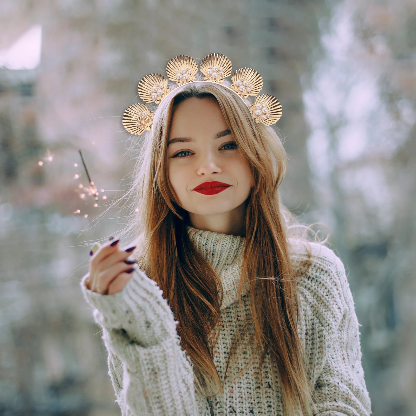 

Повязка на голову из ракушки из золотого сплава, нескользящий модный обруч для волос, декоративный жемчуг, элегантный наряд, аксессуар для вечеринки, повседневный пляжный костюм