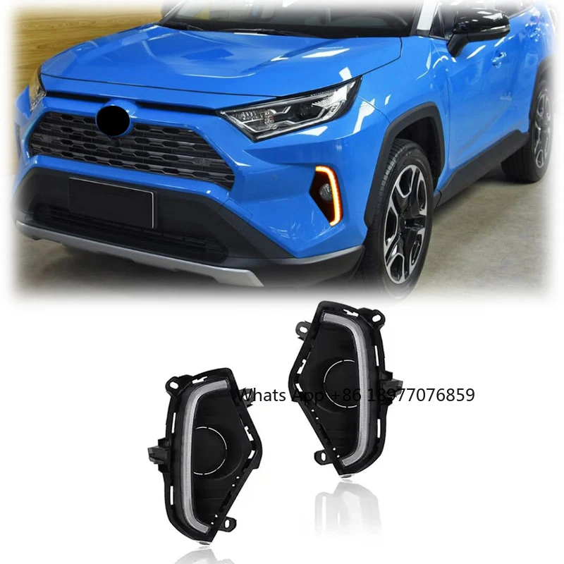 Car LED DRL Daylights For Toyota RAV4 2019 2020 2021 2022 Yellow Turn Signal Night Blue Daytime Running Light