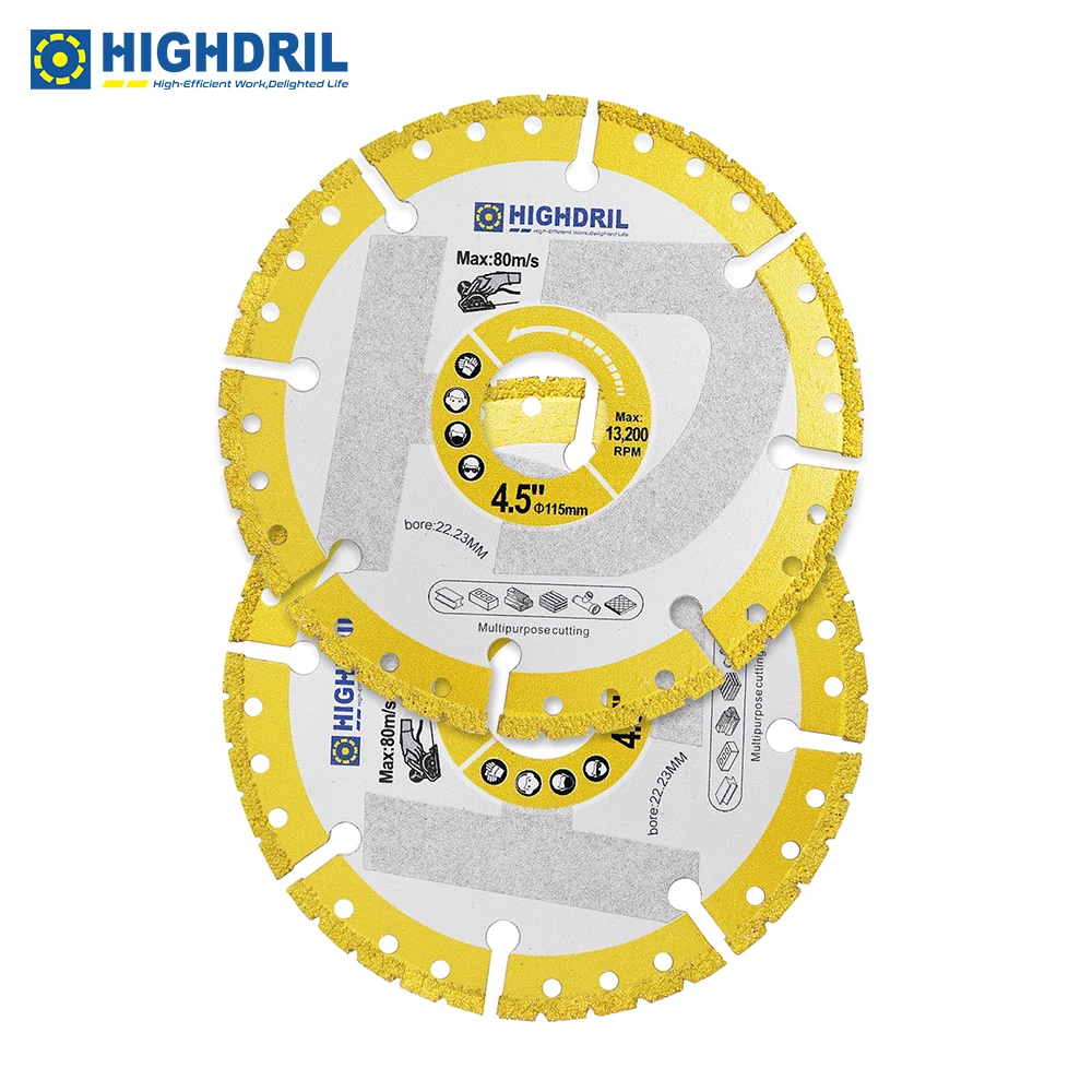 HIGHDRIL 2pcs Diamond Universal Saw Blade Plating Sand Dry Cutting Disc For Granite Metal Masonry Plastic Arbor22.23/15.875mm