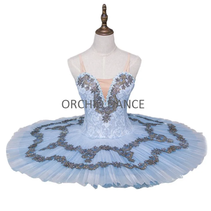 

Professional 12 Layers Handmade Kids Girls Performance Competition Wear Light Blue Ballet Tutu