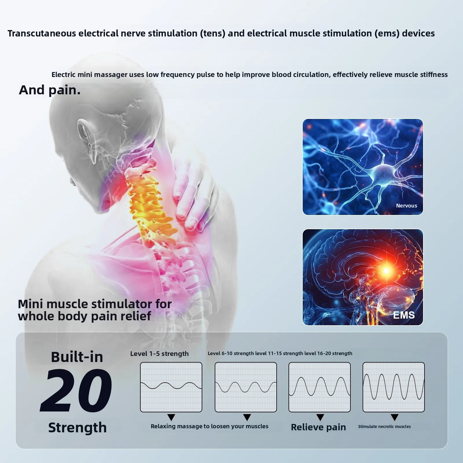 Wireless TENS Unit EMS Muscle Stimulator Massager Remote Control Rechargeable Pain Relief Body Massage Physical Therapy
