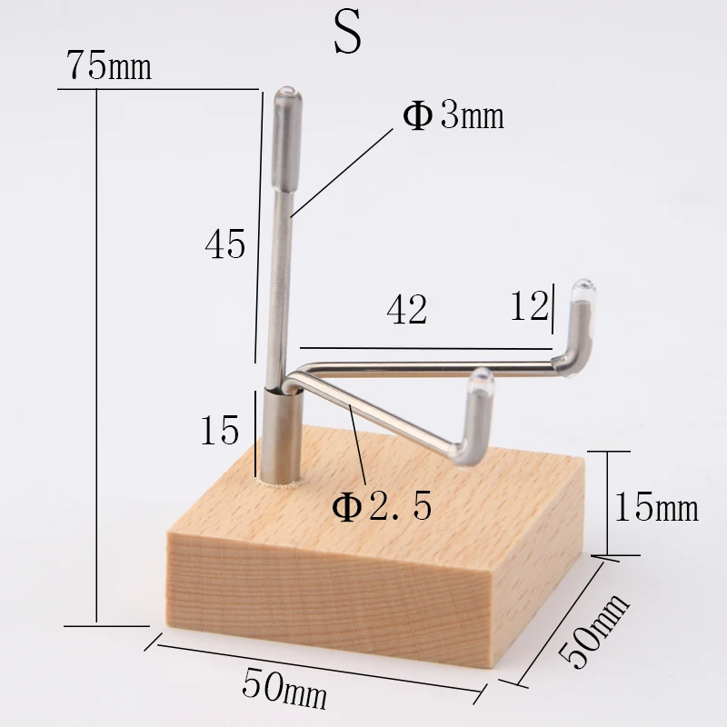 Yeni gelmesi 5x5cm paslanmaz çelik ahşap taban taş vitrin rafı taş ekran tutucu kristal standı