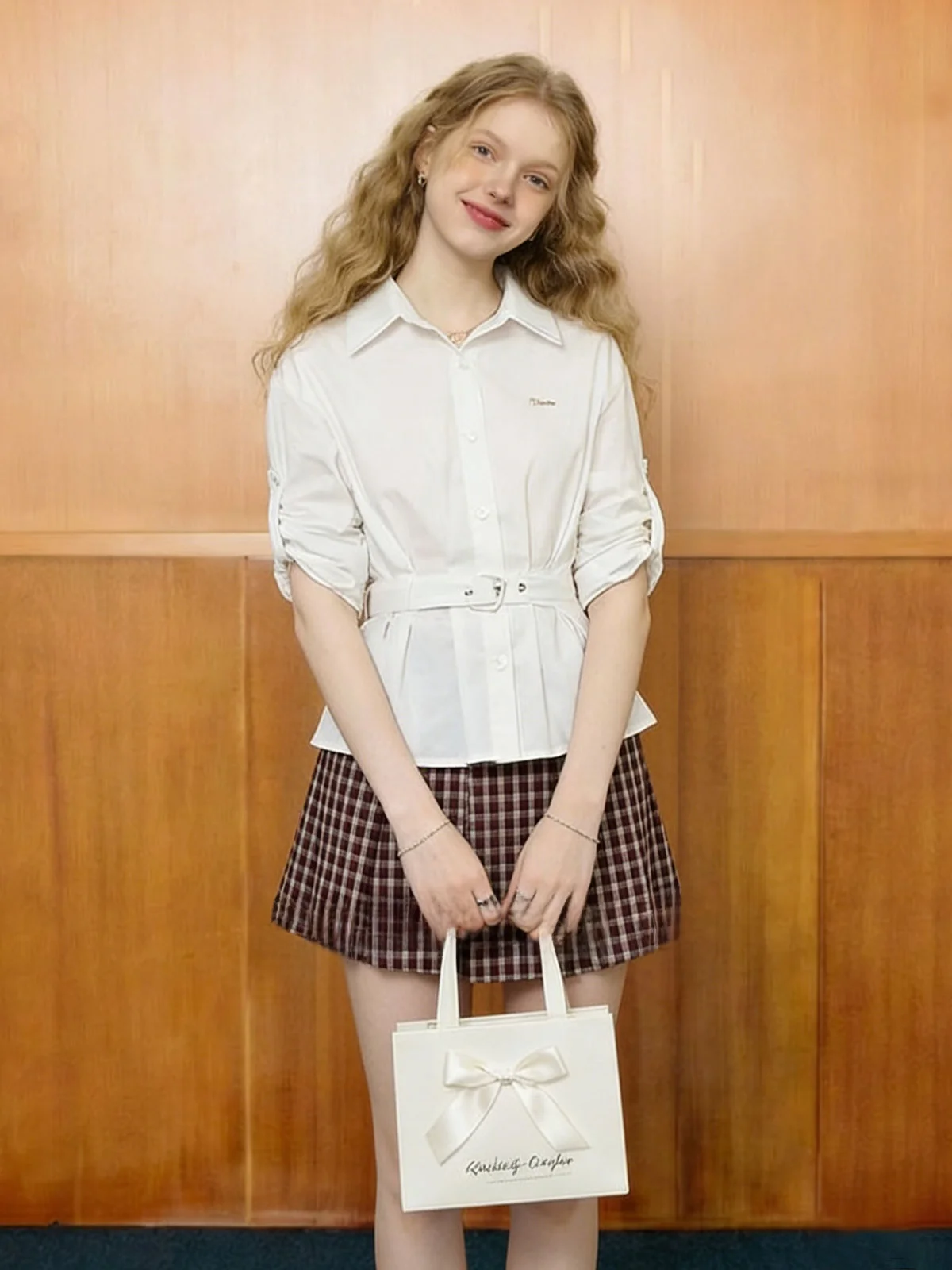 

Женская рубашка свободного кроя с длинным рукавом, с завязками на талии, воротником-стойкой, в расслабленном стиле, весна 2026, новинка, повседневная одежда