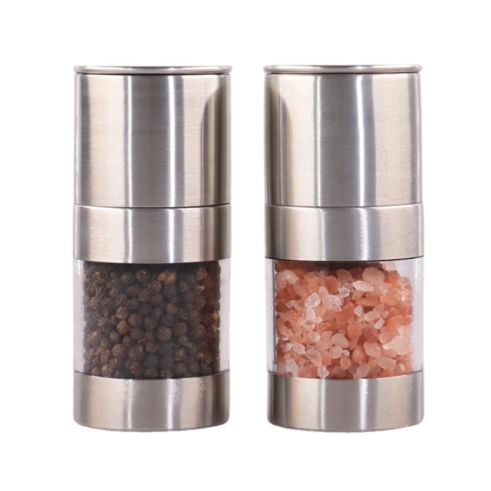 Salt And Pepper Grinder 2 In 1 Manual Stainless Steel Salt Pepper Mills With Adjustable Ceramic Grinding Spice Mill Kitchen Tool