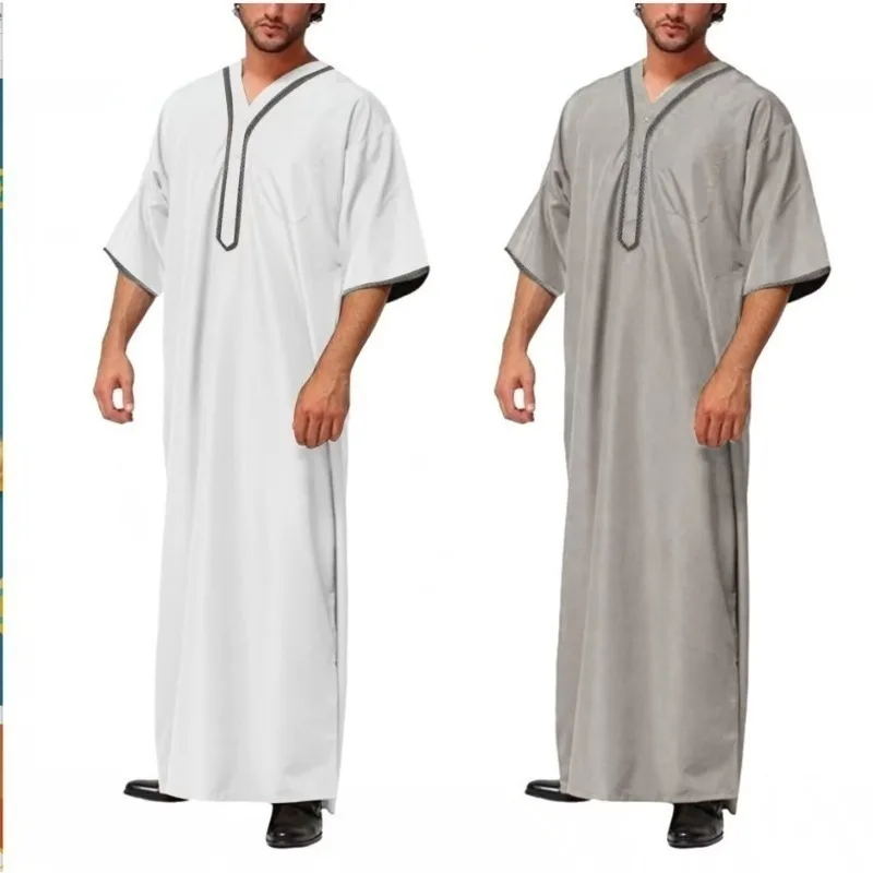 Men's Loose-Fit Muslim Thobe with Button-Down Shirt Design | Middle Eastern Modest Attire for Casual & Formal Occasions