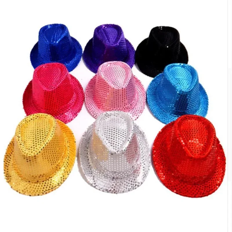 12pcs Fashion Sequin Fedora Hat Dance Cap Retro Disco Unisex Costume for Women Men Children Boy Party Props   Halloween