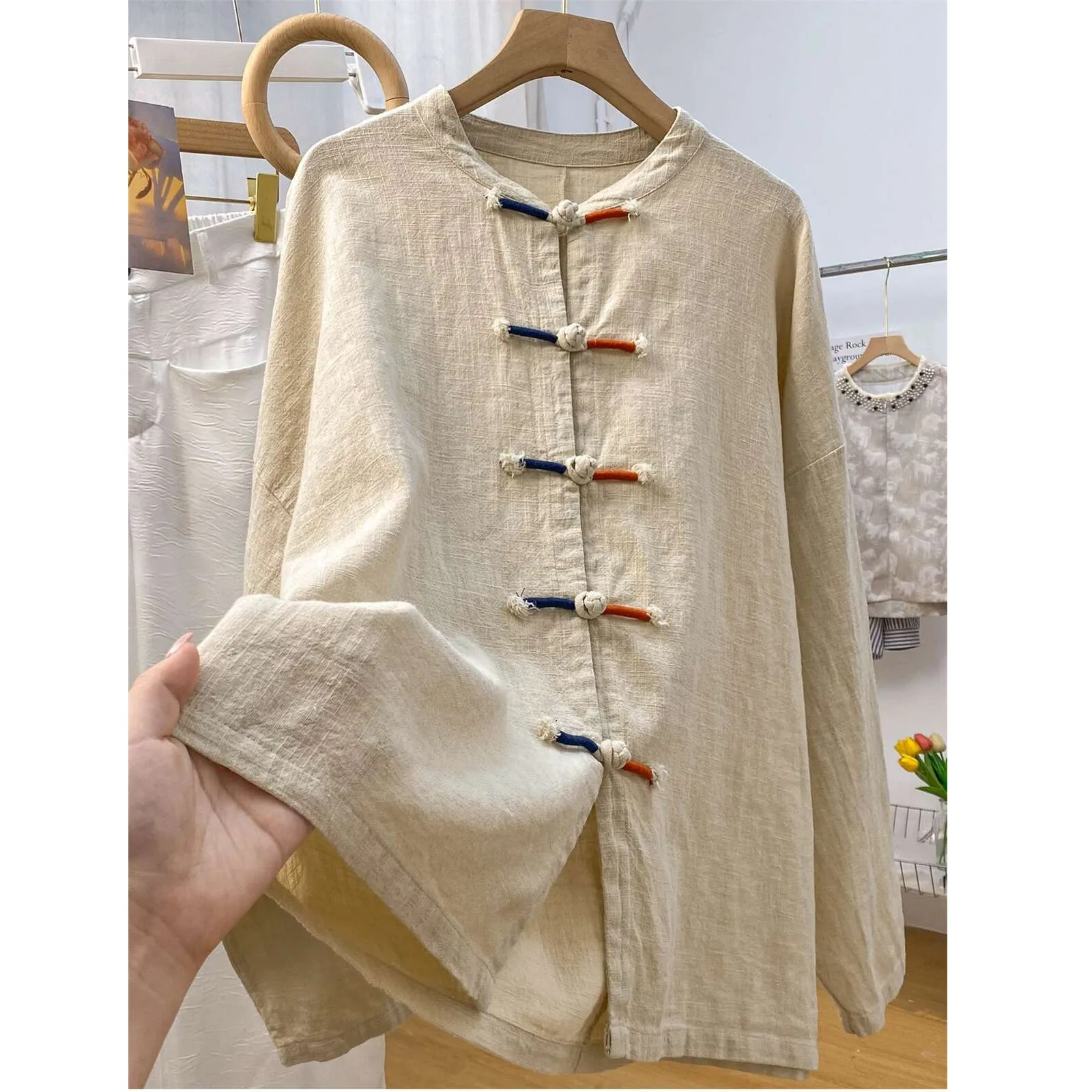 

High-End plus Size Women's Cotton Linen Shirt Spring Autumn New Style Long Sleeve Button-Up Outerwear Comfortable Breathable