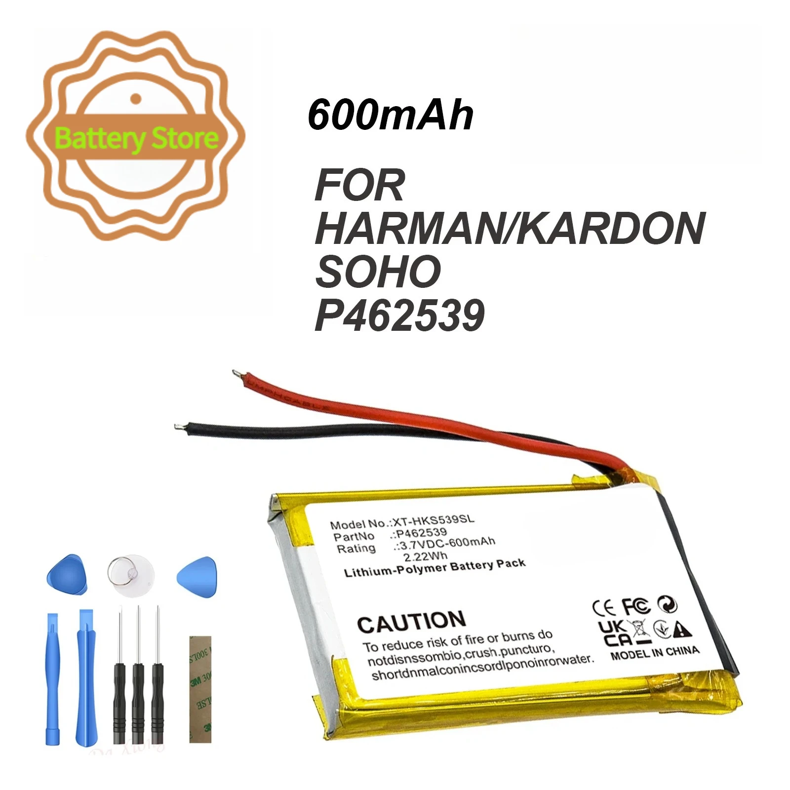 600mAh Wireless Headset Battery For Harman/Kardon SOHO,P462539,600mAh /2.22Wh,Li-Polymer,3.70V