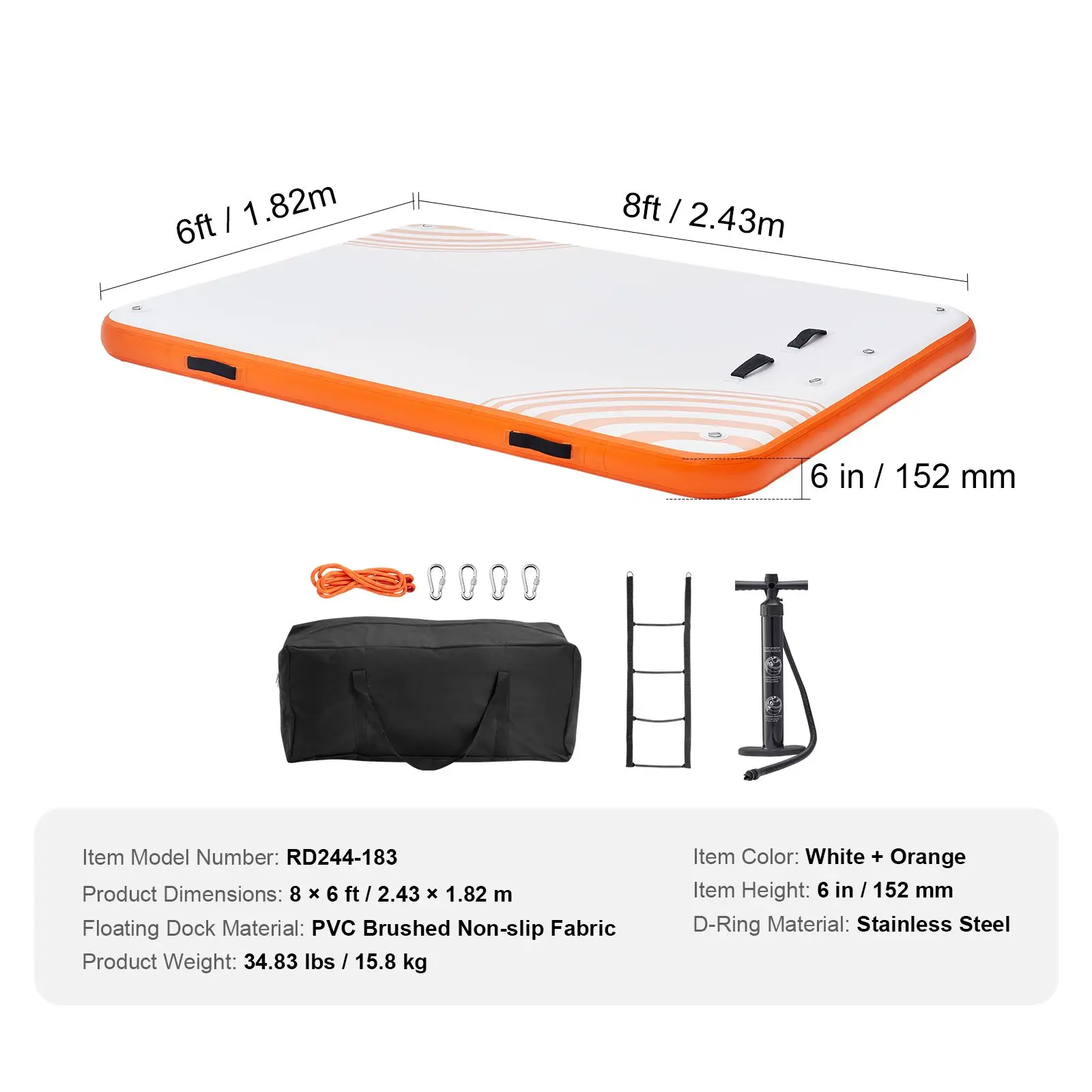 Plataforma Flotante Inflable, 8 x 6 Pies, Plataforma Flotante Antideslizante con Escalera Desmontable y Bolsa de Transporte Portátil, Isla Flotante para Piscina, Playa y Océano