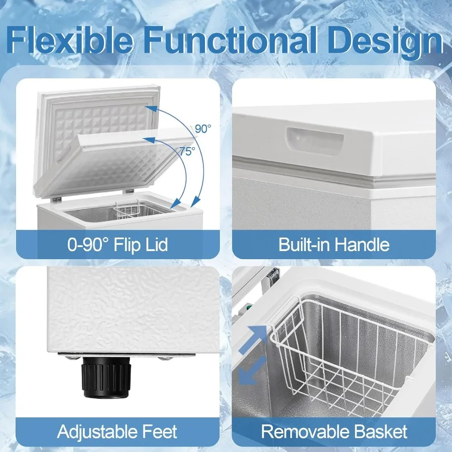 فريزر عميق مدمج بطول 2.8 قدم مكعب مع سلة قابلة للإزالة لمرآب الشقة المنزلية وتخزين النوم كفاءة في استخدام الطاقة وهادئة-