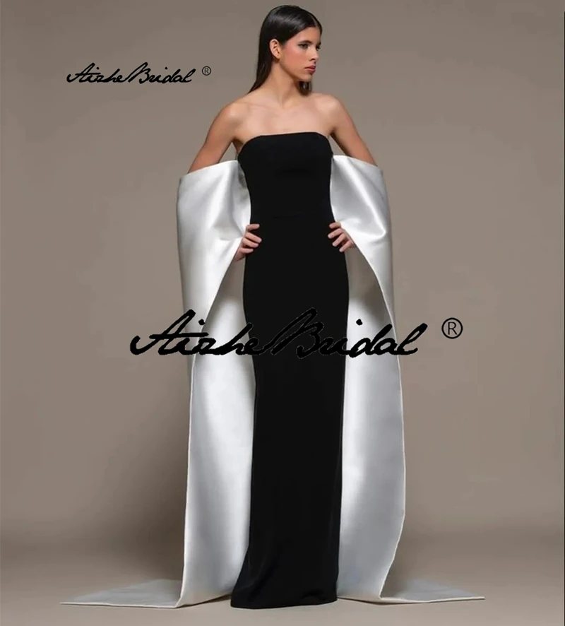 

Платье для выпускного вечера с открытыми плечами Элегантное длинное вечернее платье-накидка Русалка فستان سهرة Нежные черные атласные вечерние платья Robes De So