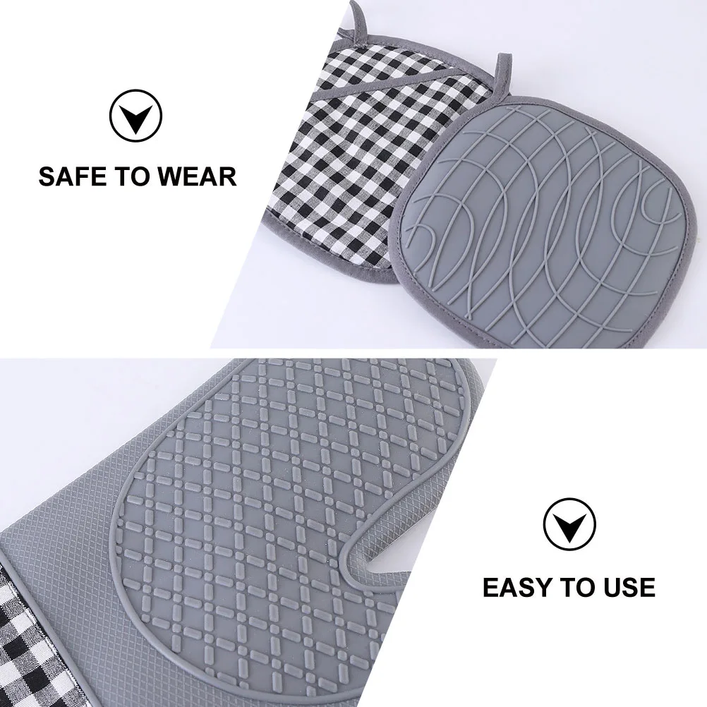 

Oven Thickened Thermal Insulation Gloves Insulated Mitt Heat Pad Hand Grey Silica Gel Heatproof Mitts with