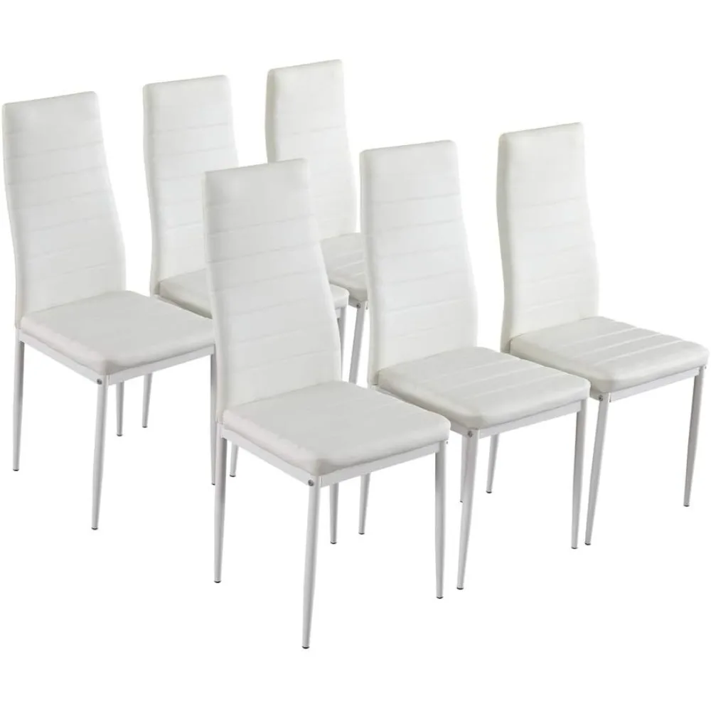 White Dining Chair Set of 6, Leather Dining Chairs with Curved Back & Foot Cap Protection for Dining Kitchen Living Room