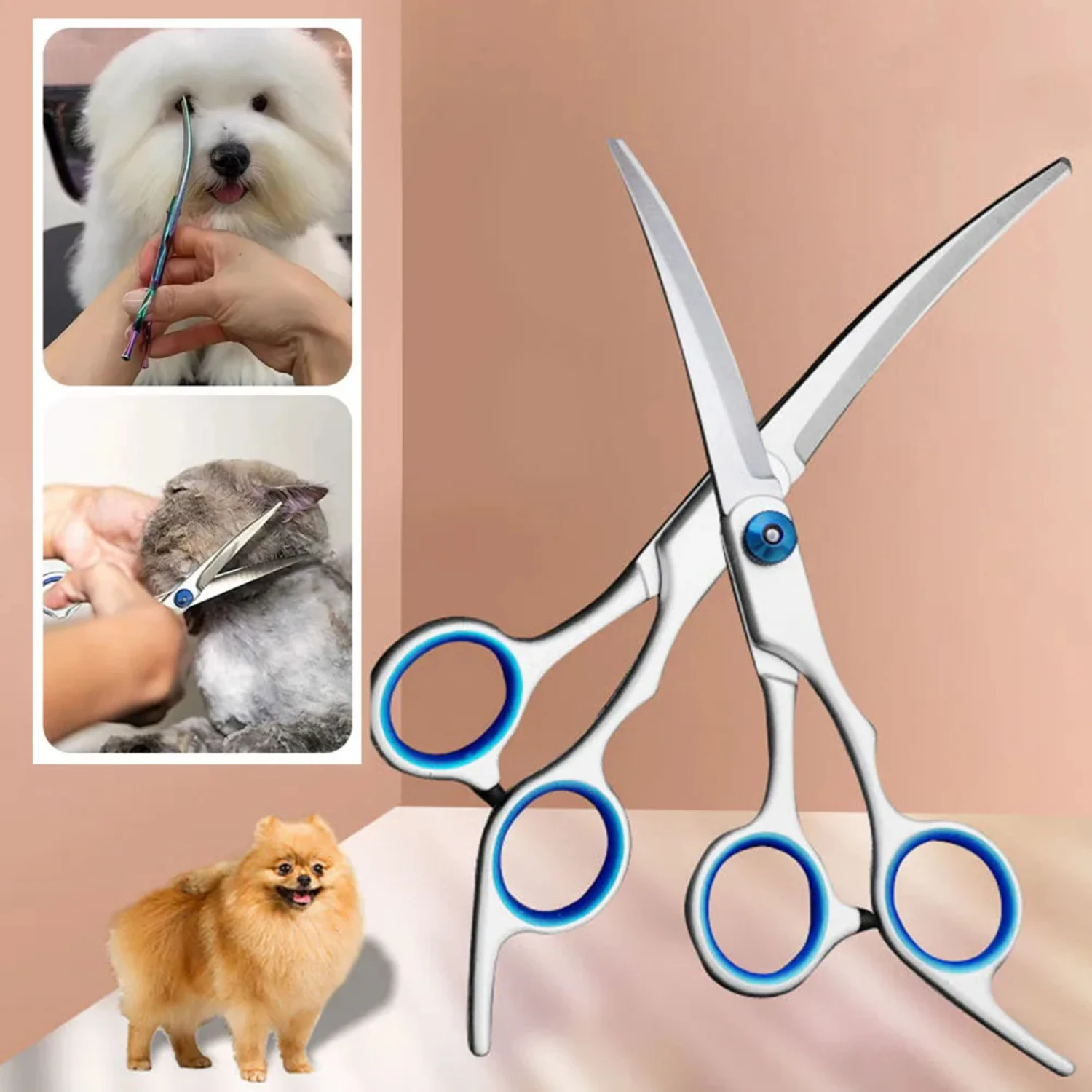 Safety Pet Hair Cutting Scissors Round  Curved Pet Scissors Dog Grooming Scissors Animal Cutting Feet Ear Eye Hair Trimming