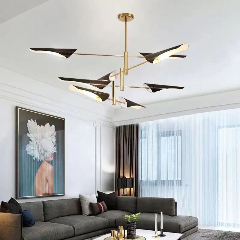 

Black Metal Living Room LED Chandelier Art Design E14 Bedroom Dining Room Kitchen Ceiling Light Modern Nordic Pendant Light