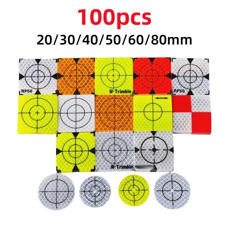 100pcs Size 20 30 40 50 60 80mm Reflector Sheet For Total Station Survey Geography Fluorescent Green Sheet Reflective Sticker