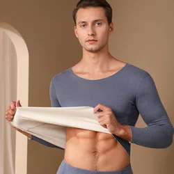 Thermal Underwear Men German Velvet Double-sided Brushed Thermal Top +pant Seamless Round Neck Thermal Underwear Set