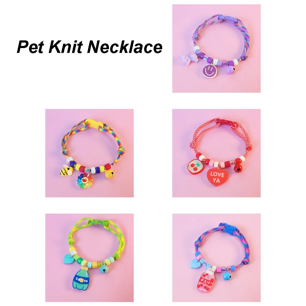 Soft Pet Knit Necklace with Bell and Pendants Adjustable Cute Dog Cat Collar Reusable Pet Collar Pet Supplies