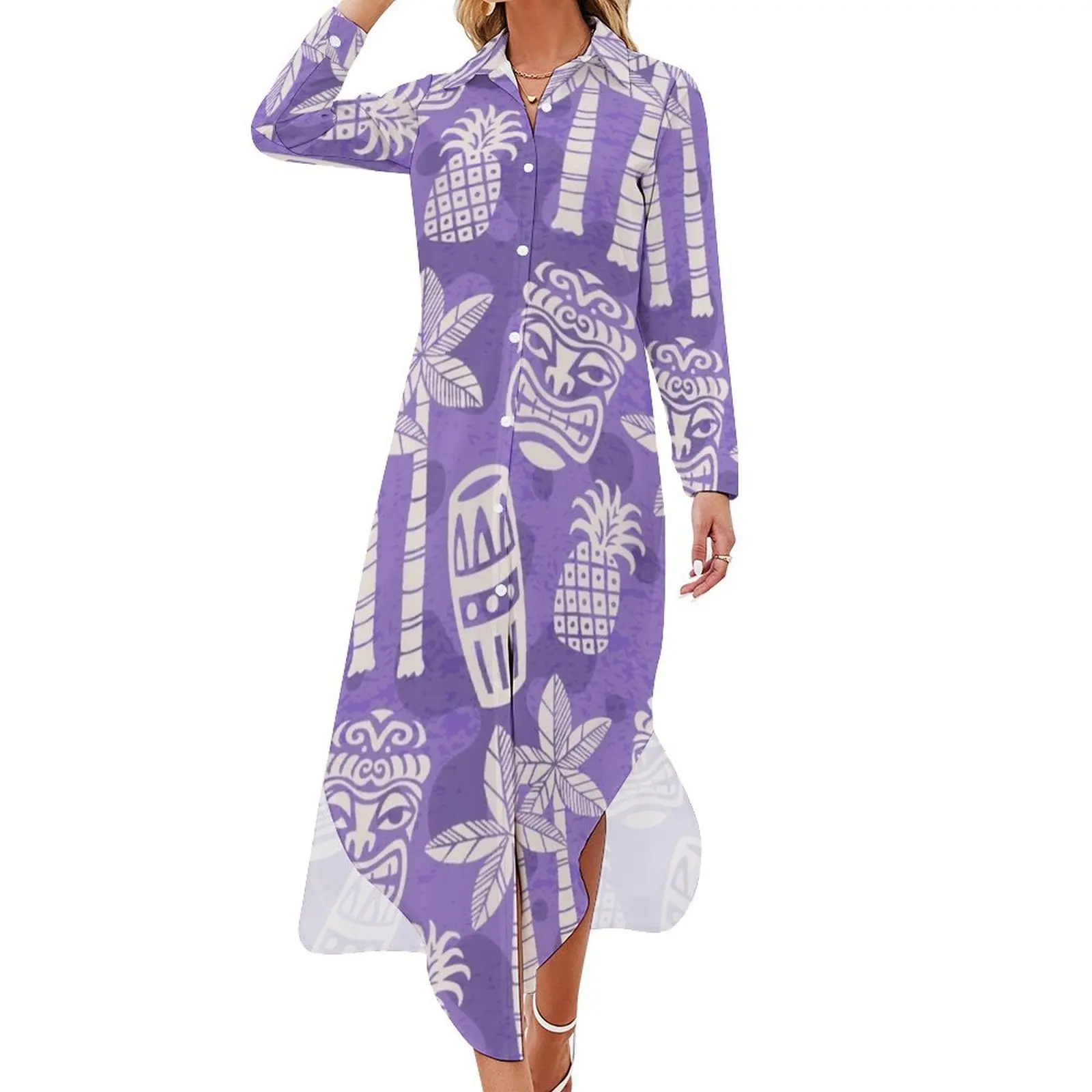 

Retro Mid Century Modern Tiki Pattern 227 Long Sleeved Shirt Dress summer dress evening dresses ladies