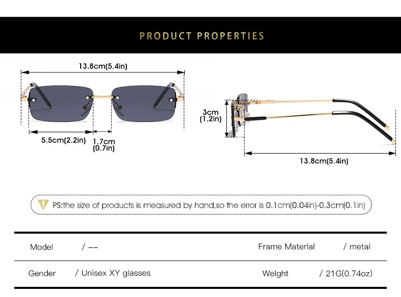 2025, modische kleine Sonnenbrille für Herren, Retro-rechteckige Sonnenbrille, randlos, Markendesigner – Detail 1