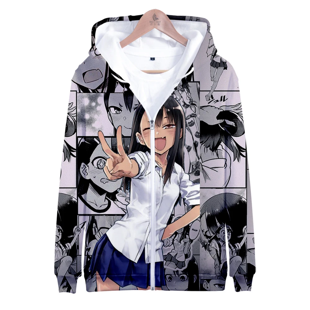 Fashion Don't Toy with Me Miss Nagatoro Anime Zipper Hoodies Unisex Zip Up Hooded Sweatshirt 3D Prints Streetwear Clothes