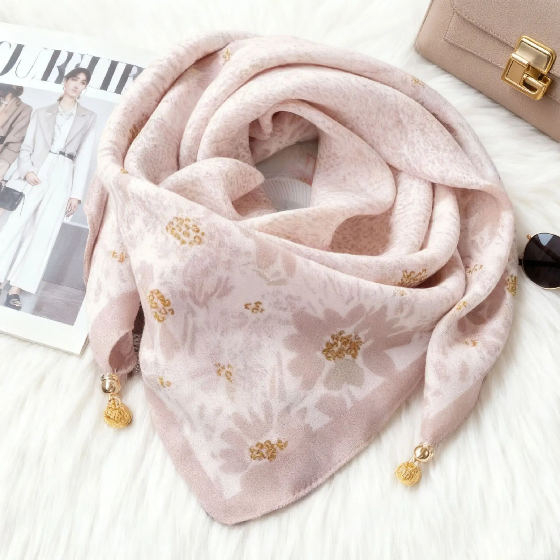 Ladies Spring Autumn Hot Magnetic Triangle Neck Protection Silk Scarf For Women Cotton Linen Scarf High-end Neck Scarf Keep Warm image 5