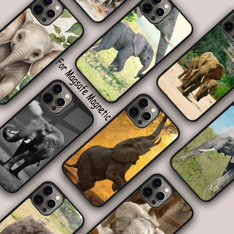 Baby elephant art Watercolor animal Magnetic Phone Case For iPhone 16 14 13 12 11 Pro Max 15 Plus Wireless Charge MagSafe Cover