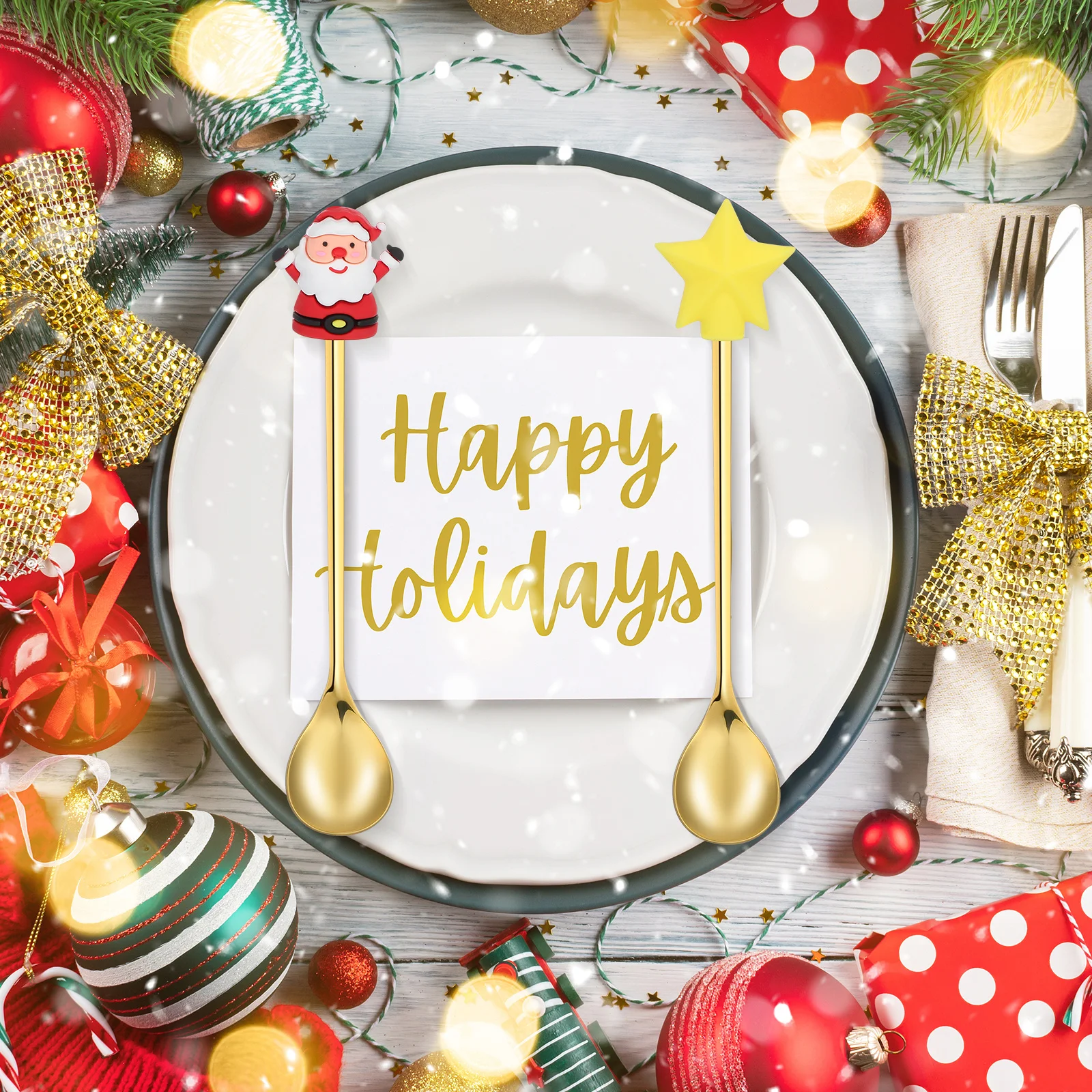 

6Pcs Stainless Steel Christmas Spoons Festive Tableware Coffee Dessert Spoons Ice Utensils Cute Gifts