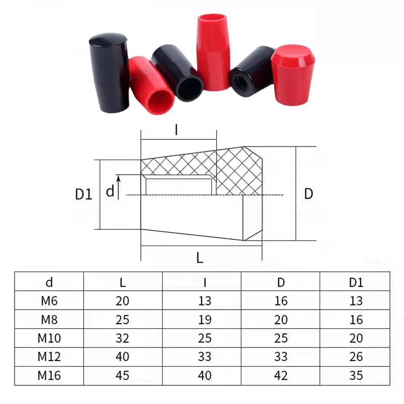 

1pcs M6 M8 M10 M12 M16 Rubber Wood Handle Cover Rubber Flat Handle Cover/Long Handle Cover/Oval Handle Cover Black/Red