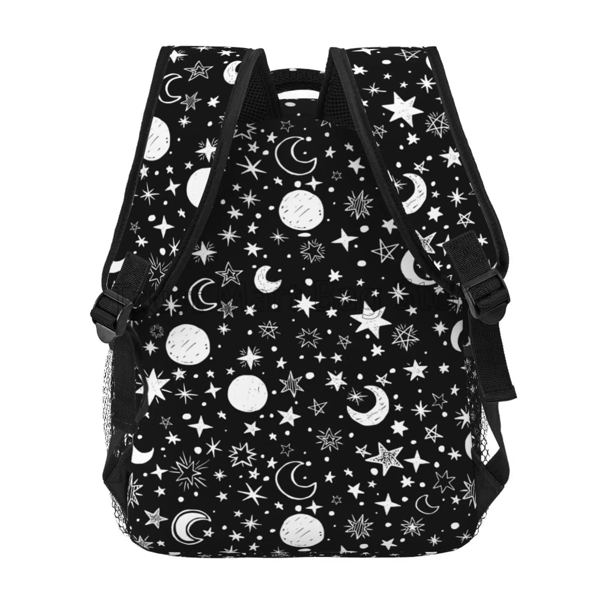 Mochila para laptop Stars and Moons para meninos e meninas, mochila escolar desenhada para mão, viagem, caminhadas, mochila de acampamento com vários bolsos