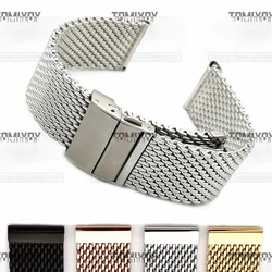 20 22MM Flat End Black Gold Rose Gold Silver Stainless Steel Adjustable Length Thickened 1.0MM Thread Woven Mesh Watch Band