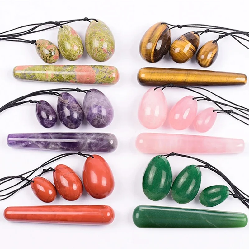4Pcs Set Natural Jade Yoni Egg & Wand Women Kegel Exerciser Vaginal Muscles Tightening Ball Natural Crystal Jade Eggs