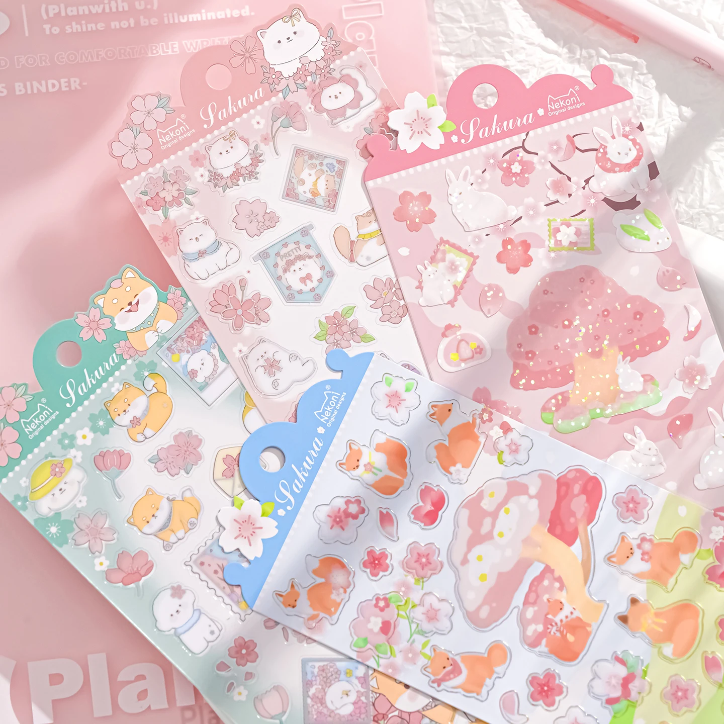 Korean Import Original NEKONI Sakura Animals Cherry Blossom Decor Stickers Scrapbooking Diy Journaling Cute Stationery Stickers