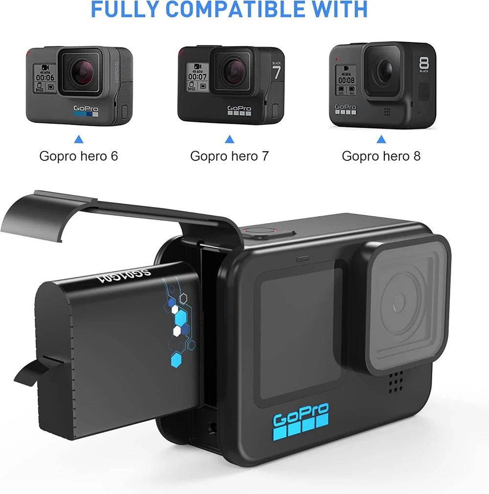 بطارية GoPro Hero 5/6/7/8 وشاحن سريع من النوع C، بطارية 1800 مللي أمبير في الساعة لكاميرا GoPro Hero 8 Hero 7 Hero 6 Hero 5 (بطارية GoPro تم فك تشفيرها بالكامل)