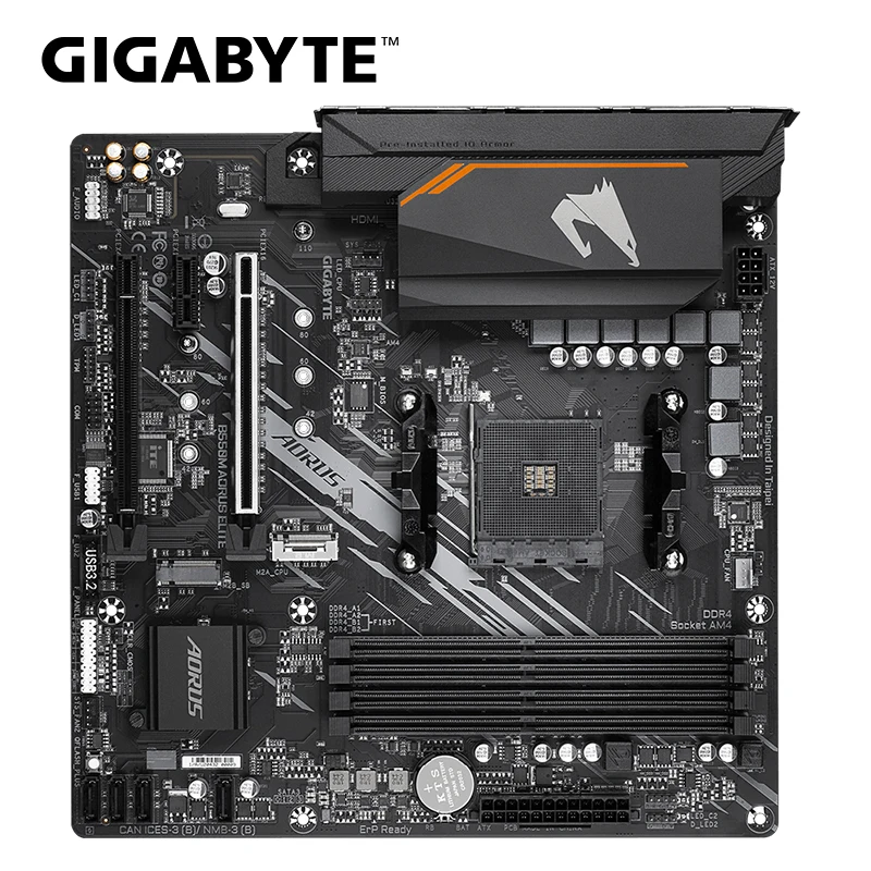 Placa-mãe AORUS ELITE, soquete Micro-ATX, AM4 para série Ryzen 5000, 4000, 3000, CPU, Dual Channel, DDR4, SATA3, M.2, Novo