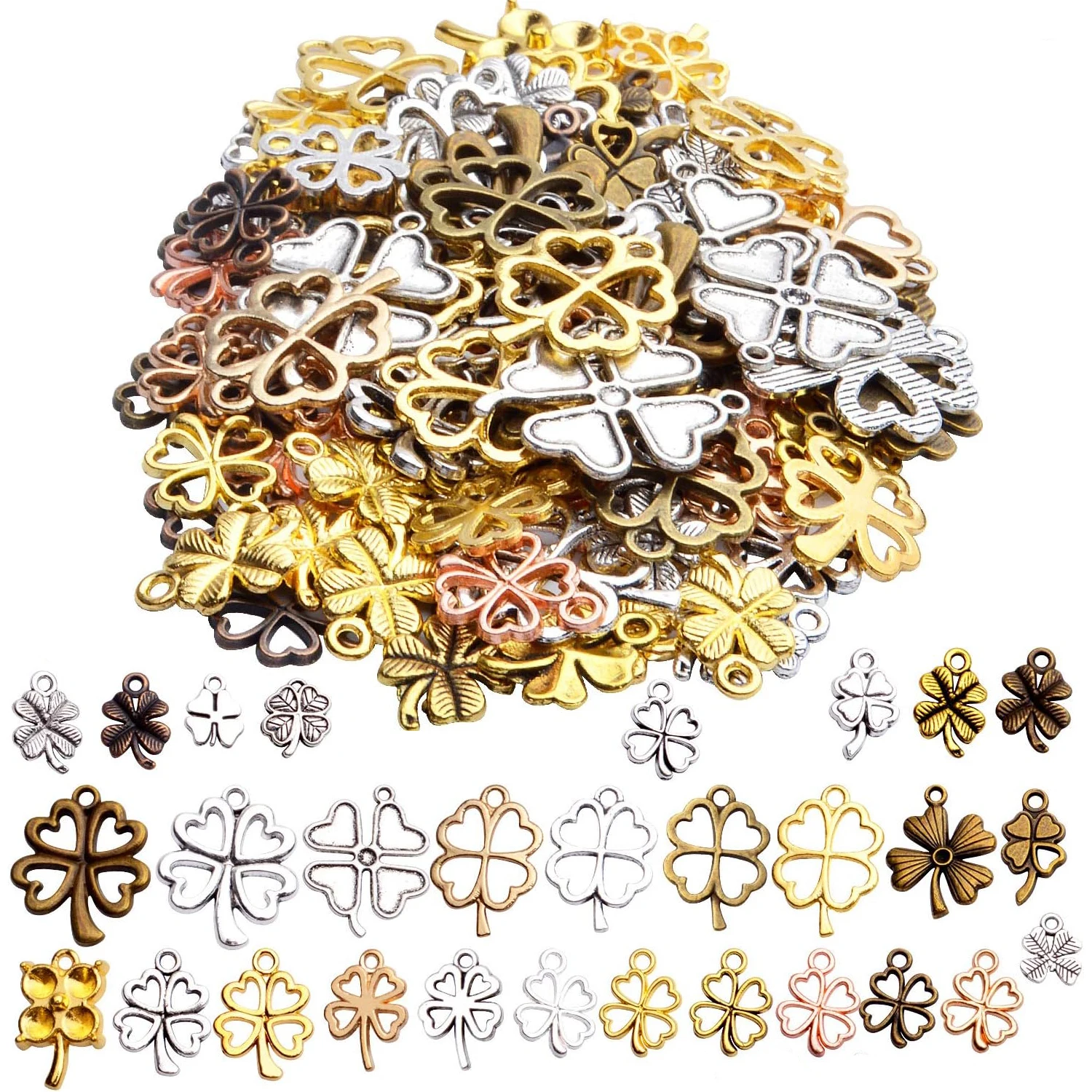

Mixed Four Leaf Clover Charms, 100 Gram Alloy Lucky Clover Pendant Craft Supplies Jewelry for DIY Necklace Bracelet Making