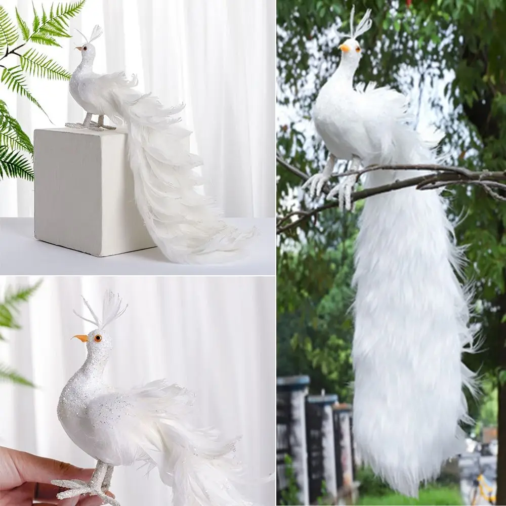 Light Weight Simulation White Peacock White Christmas Real Feather Pendant Party Supplies Attractive Christmas Tree Decoration