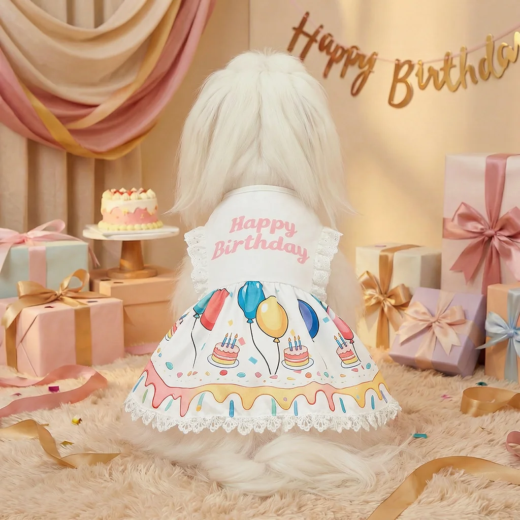 Vestido de cumpleaños pastel y globos para perros pequeños, medianos - imagen 2