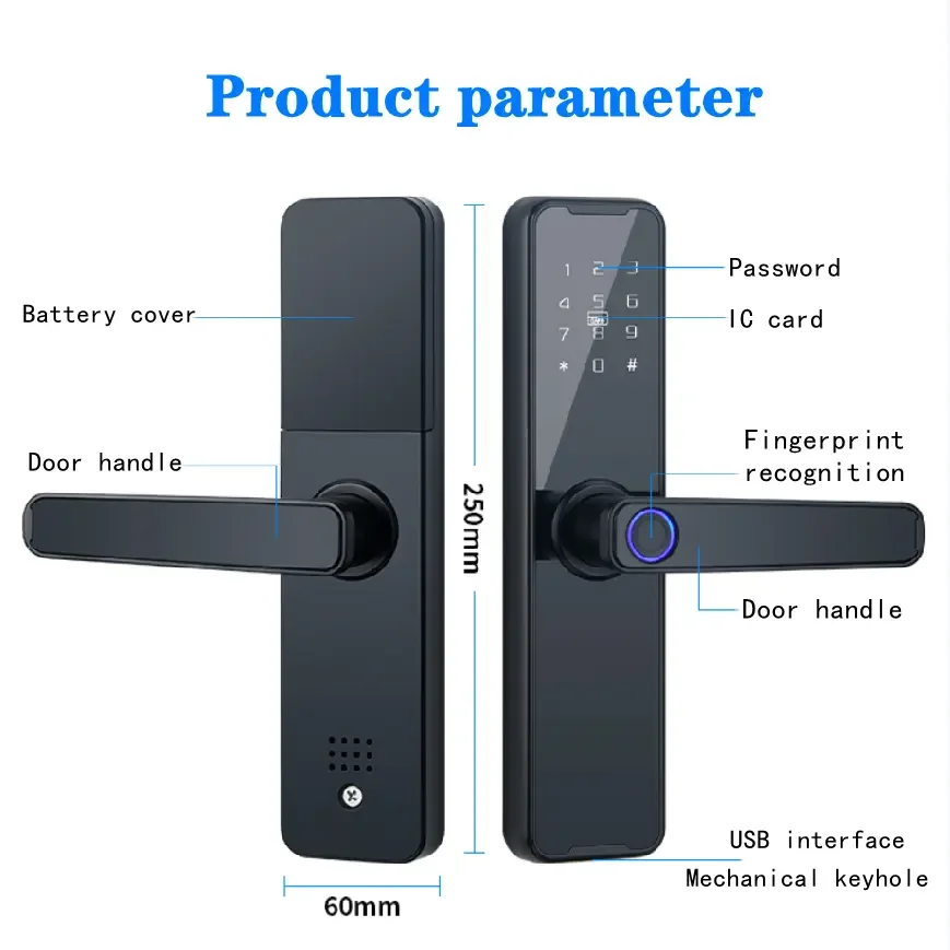 Silver tuya Wifi TTlock euro mortise smart door lock 6085 4585 fingerprint IC card pin codes Alexa google home digital door lock